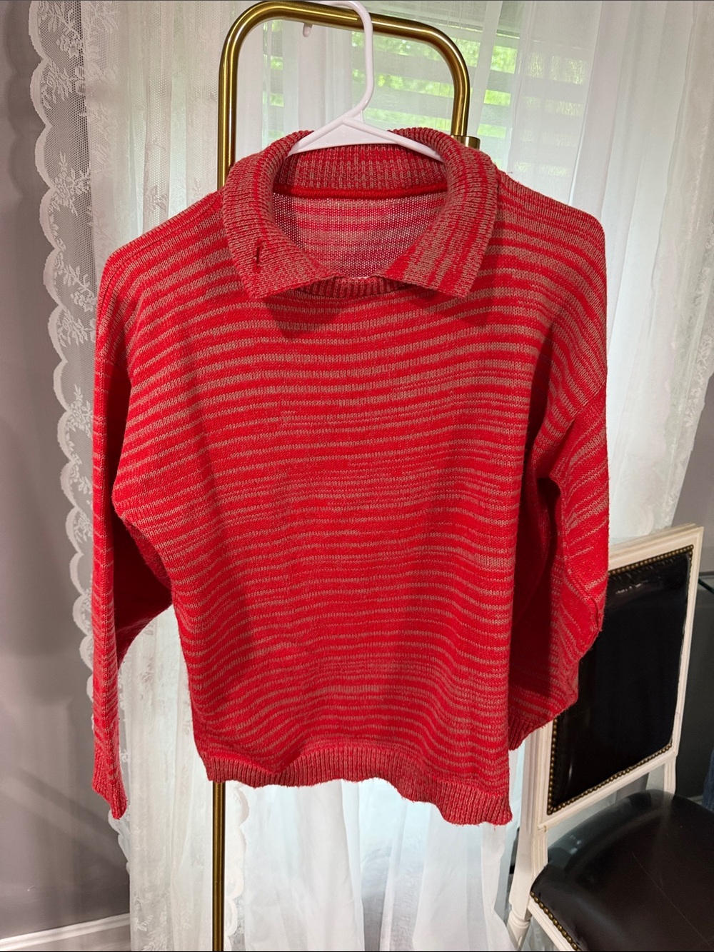 Red Striped Collared Women's Sweater